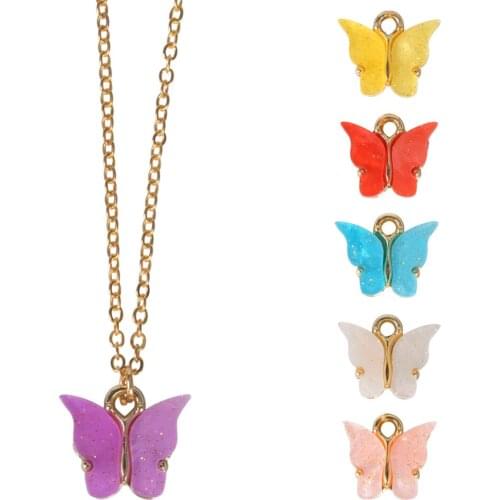 1Pcs/50cm 1.5mm Flat O Chain with Alloy Butterfly Necklace Pendant Women Trendy Simple Clavicle Chains Jewelry for Party