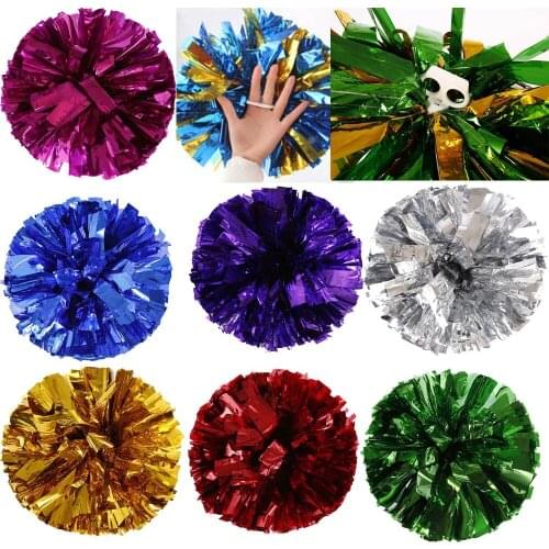1Pc Metallic Foil And Plastic Ring Handheld Pom Poms Cheerleading Party Decor