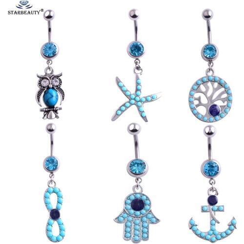 1PC Steel Blue Navel Piercing Navel Earring Belly Button Rings Crystal Piercing Nombril Belly Piercing Sex Body Jewelry Pircing