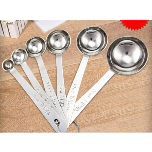 100sets Fashion Hot 6pcs Stainless Steel Measuring Spoons Cups Measuring Set Tools for Baking Coffee 6 Sizes Spoons Set