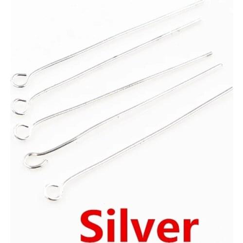 200pcs 925 Silver Plating 12size 16-45mm Eye Head Pin Needles Beads Supplies for Jewelry Making Accessories Earring Findings Diy