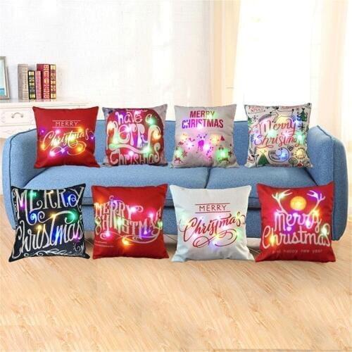 2018 New LED Light Merry Christmas Cushion Cover Pillowcase Home Decorative Xmas Letters Printed Throw Pillow Covers 45x45 CM