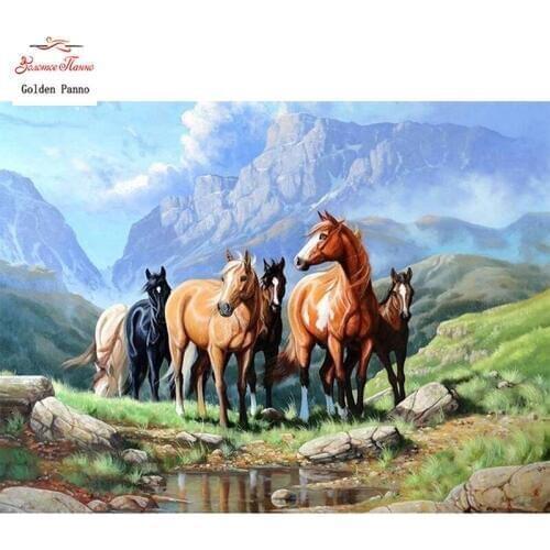 GOLDEN PANNO Diamond Painting Full Square 5D Diy Daimond Embroidery Diamant Mosaic Sale rhinestones pictures Horse 03