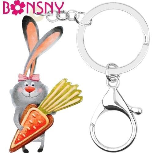 Bonsny Acrylic Easter Hare Rabbit Bunny Keychains Print Animal Keyring Jewelry For Women Girls Gifts Fashion Bag Car Decoration