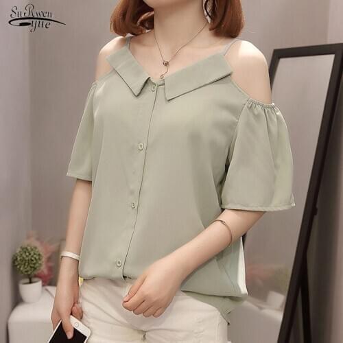 Blusas 2021 Summer Plus Size Tops Chiffon Shirts Short Sleeve Women Blouse V Neck Lady Off Shoulder Top Loose Chic Clothing 9989