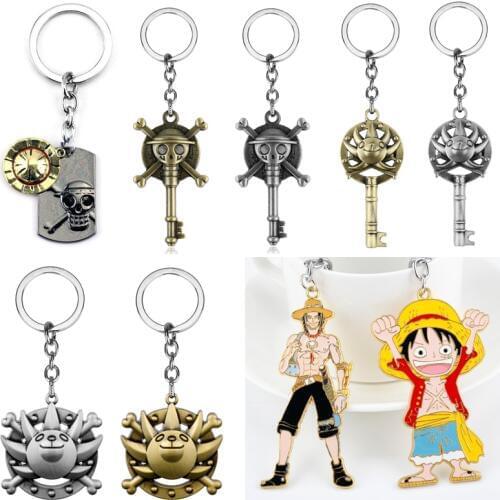 Hot Anime One Piece Keyring Luffy Ace Hat Thousand Sunny Alloy Key Chain Car Charm Holder Chaveiro Pendant Pirate Skull Keychain