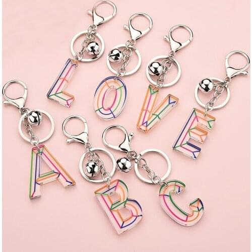 A-Z Letter Keychain for Women Men Acrylic Resin Bell Key Ring Fashion Colorful 26 English Name Initial Couple Bag Charm Gift