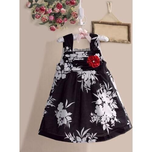 Halloween Style Black Floral Baby Girl Dress with Red bow square collar a-line sleeveless cotton kids dresses for 2-7 years