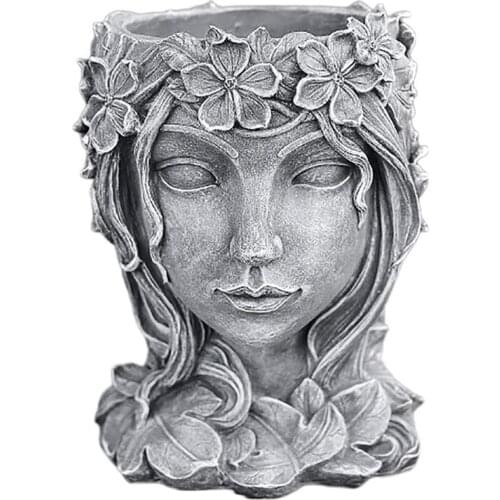 Retro Goddess Statue Succulent Flowerpot,Lady Face Planter with Drainage Hole,Portrait Sculpture Art Plant Flower Pot