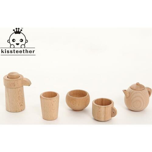Wood Beech Baby Cutlery Cup Tray Baby Gift Set Portable Wooden Montessori Toy Inspired Toddler Pretend Play Kitchen Beads