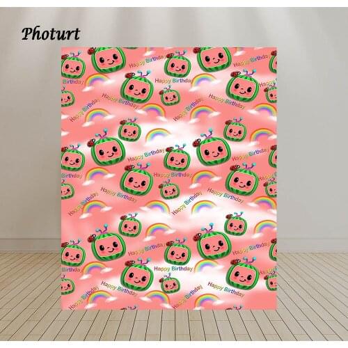 PHOTURT Cocomelon Party Backdrop Kids Birthday Decoration Photography Background Rainbow Polyester Vinyl Photo Studios Props