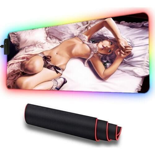 XGZ Sexy Anime Girl RGB Oversized Gaming Mouse Pad Non-slip Rubber Computer Desk Mat with CSGO Locking Color Light LED Mouse Pad