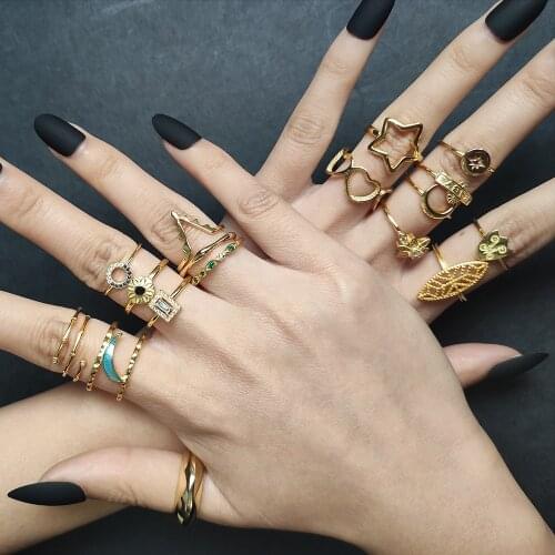 INZATT Real 925 Sterling Silver Geometry Zircon Moon Star Adjustable Ring For Fashion Women Fine Jewelry Hiphop Accessories