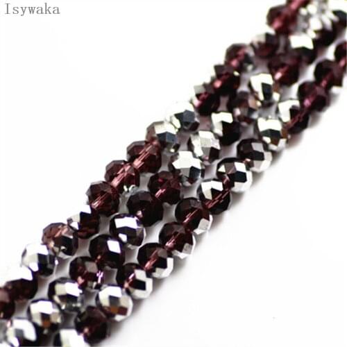 Isywaka Purple Red Silver Color 6*8mm 65pcs Rondelle Austria faceted Crystal Glass Bead Spacer Round Bead for Jewelry Making