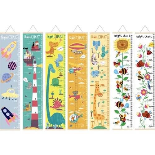 J60B Cartoon Wood Canvas Baby Kids Measure Height Ruler Children Growth Chart Room Wall Hanging Home Decor