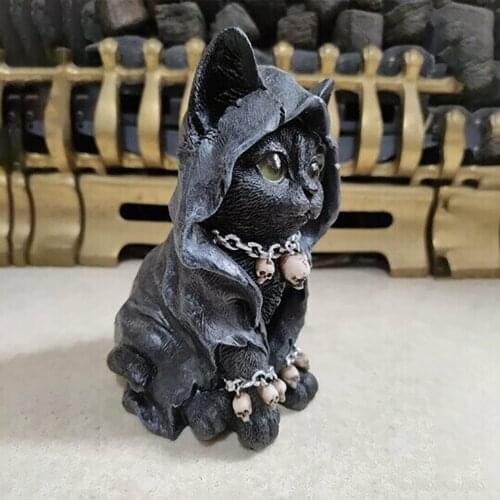 Feline Cloaked Grim Cat Figurine Polyresin Black Figurine Courtyard Decoration Grim Reapers Cat Figurine Decorдекор Для Дома