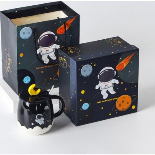 Creative Astronaut Ceramic Mug with Lid Cartoon Cute Household Water Cup Practical Gift Coffee Mug with Lid