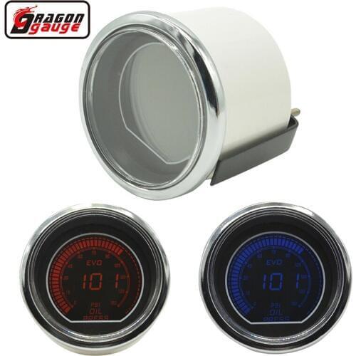 Dragon gauge 52mm White Shell Car EVO oil pressure gauge LCD digital red/blue LED Backlight Smoke Lens 0~150 PSI Gauge Meter