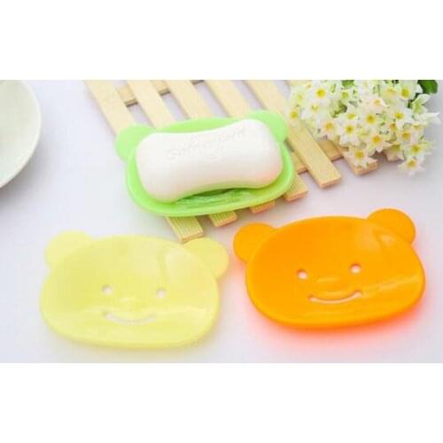 Cute Cartoon Smile Bear Shaped Soap Dish Creative Bathroom Home Decor Soap Tray Holder
