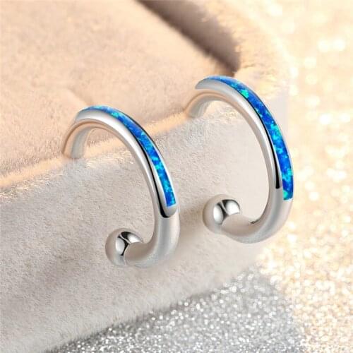 Cute Bridal Geometry Wedding Earrings Simple Fashion Blue White Opal Stone Earrings Vintage Silver Color Stud Earrings For Women