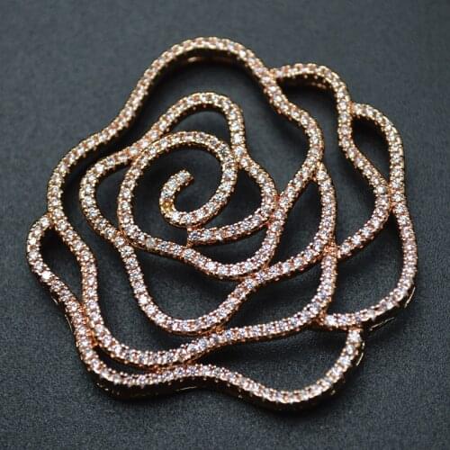 Muti Holes Big Size Rose Gold Color Hollow Out Flower Charms Pendant Necklace Connectors Paved CZ Beads Jewelry Findings