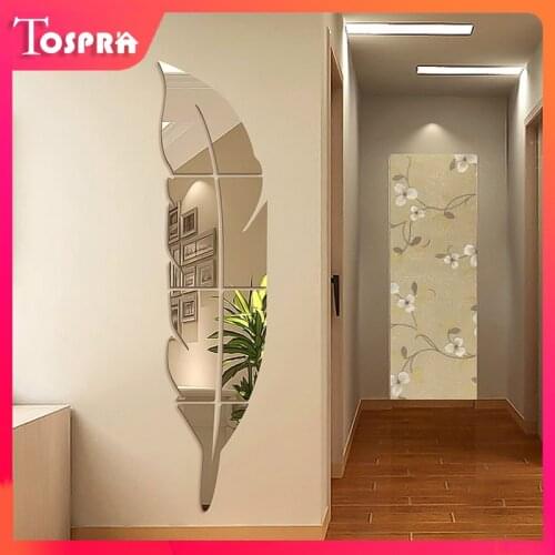 Fashion DIY Feather 3D Mirror Wall Sticker for Living Room Art Home Decor Vinyl Decal Acrylic Sticker Mural Wall Decor Wallpaper