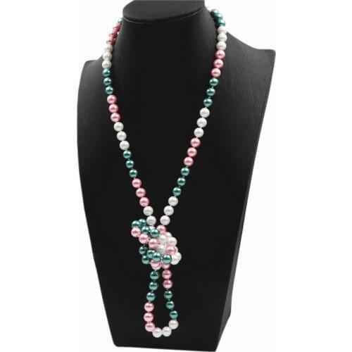 Trendy Korean Style Simulated Pearl Choker Necklace for Women Mixed-color Glass Pearls Chain Long Necklaces Jewelry 36inch A666