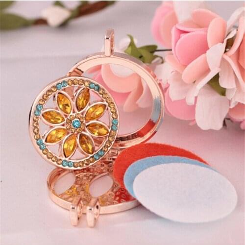Mandala Pendant Aroma Perfume Magnetic Open Lotus Flower Necklace Link Chain Women Fashion Trendy as Picture Alloy HJUEY