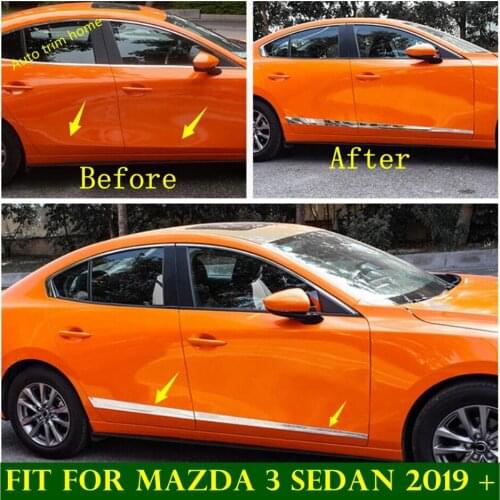 Lapetus Side Door Molding Body Bottom Strip Streamer Cover Trim Fit For Mazda 3 Sedan 2019 2020 ABS Chrome / Auto Accessories