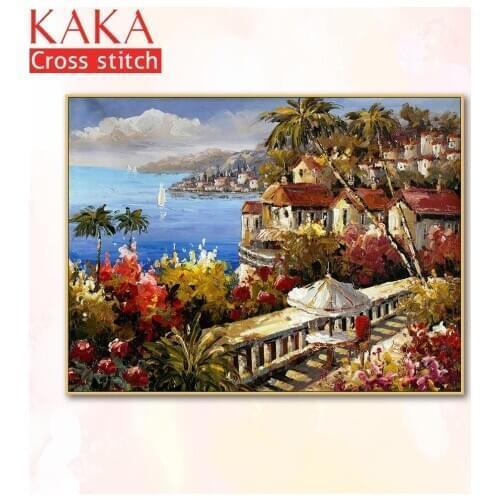 Cross stitch kits,Embroidery needlework sets with printed pattern,11CT-canvas for Home Decor Painting,Landscape Full NCKS092