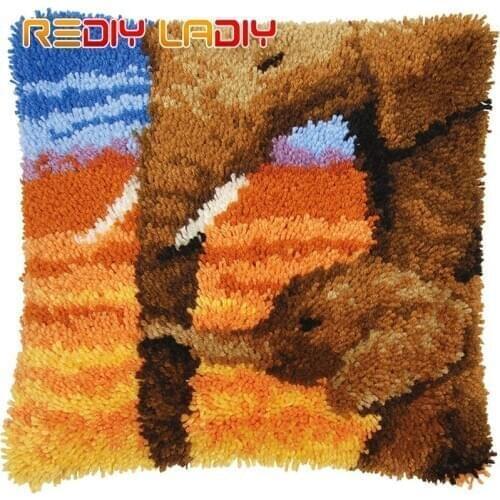 DIY Latch Hook Cushion Kits Animals Pillow Case Crochet Hobby & Crafts Acrylic Yarn for Embroidery Cushion Cover Sofa Bed Pillow