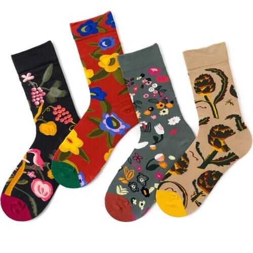 From Designer Spring Cotton Woman Man Floral Figure Art Exquisite Colorful Street Fashion Unique Skateboard Sport Crew Socks