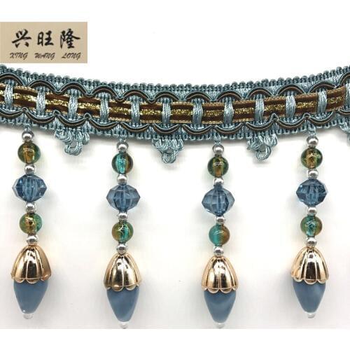 New 12M/Lot 12cm Wide Jade Crystal Beads Curtain Lace Accessories DIY Lamp Sofa Stage Decor Lace Trim Tassel Fringes Ribbon