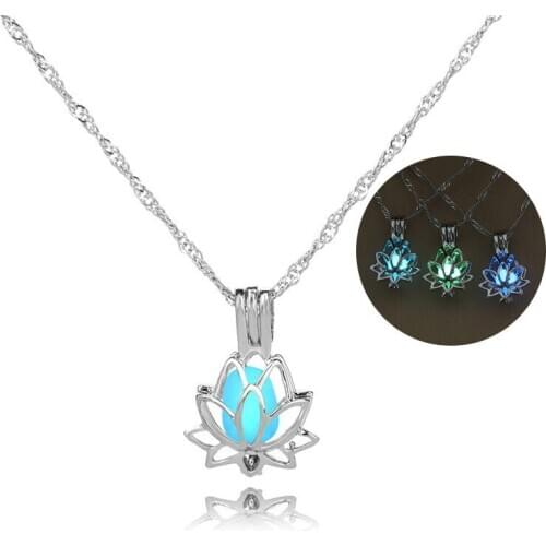 Luminous Glowing In The Dark Moon Lotus Flower Shaped Pendant Necklace For Women Yoga Prayer Buddhism Jewelry