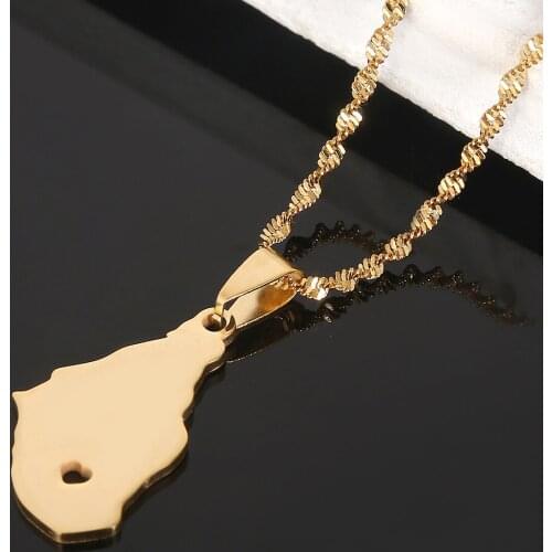 Stainless Steel Montserrat island Map Pendant Necklaces for Women Girls Map Heart Jewelry