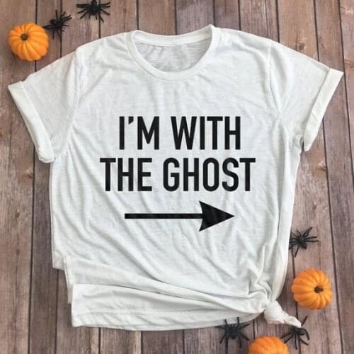 Couples Halloween Party Single Life Tees Women Fashion Grunge Aesthetic Horror T-shirt I'm with The Ghost Shirt Slogan