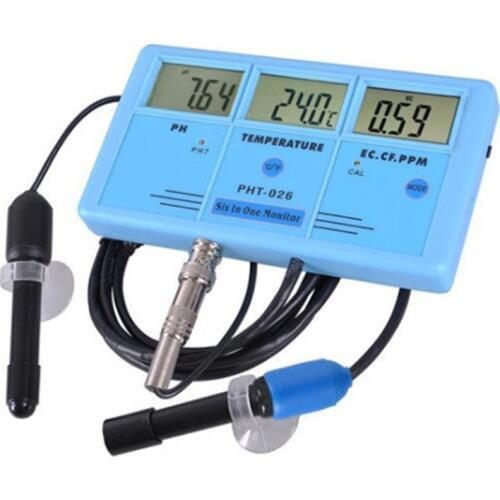 PHT-026 Multi-Function Water Quality Meter EC CF TDS PH Celsius Fahrenheit with Rechargeable Battery 6-in-1 Tester