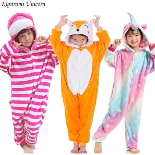 Kigurumi Unicorn Pajamas set Kids Winter Stitch Onesies Cosplay Children Pyjamas Boys Girls Flannel Pijamas Set Animal Sleepwear
