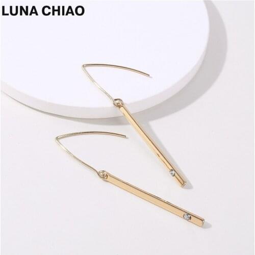 Basic Simple Design Worn Gold Big Cooper Hook Long Zinc Alloy Metal Bar Dangle Earring