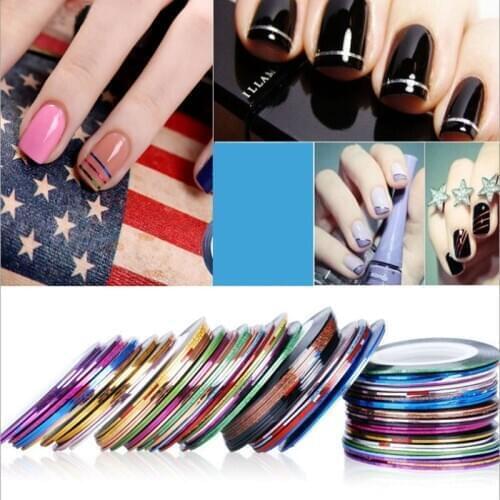 Different 30 Colorful Nails Beauty Rolls Striping Decals Foil Tips Tape Line DIY Design Nail Art Stickers nail Tools Decorations