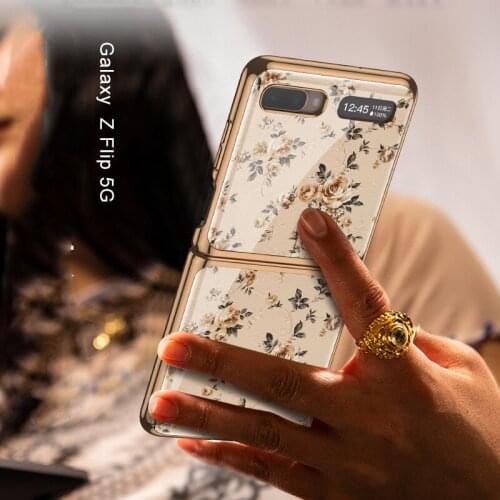 Luxury Plating Tempered Glass Full Protection Folding Case For Samsung Galaxy Z Flip 5G F7000 Ultra thin Retro Flower Back Shell