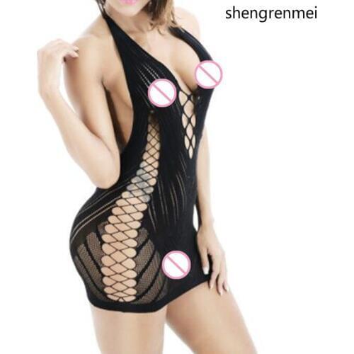Shengrenmei Sexy Lingerie V Neck Babydolls Erotic Sleepwear Plus Size Women Mini Dress fishnet Backless Underwear Lenceria mujer