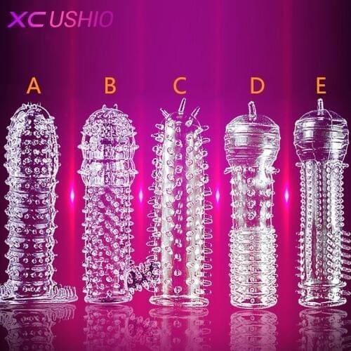 Silicone Reusable Condoms Time Delay Crystal Penis Rings Male Penis Extension Sleeves Cock Rings Adult Sex Toys for Men 5 Types