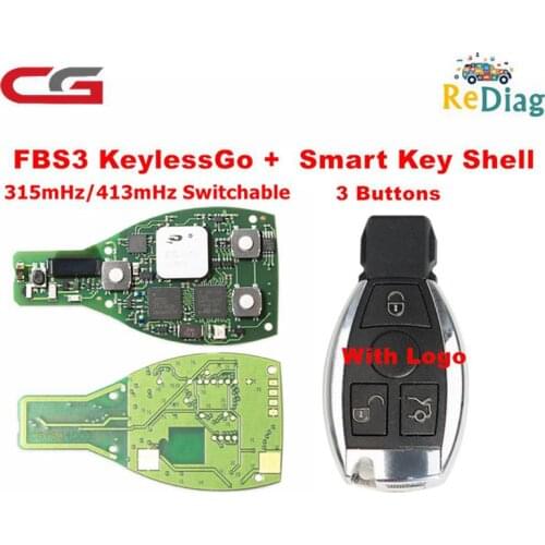 CG MB FBS3 Smart KeylessGo For Mercedes 315mHz/413mHz Switchable for W164 W166 W216 W221 W251 with 3/4 Button Logo