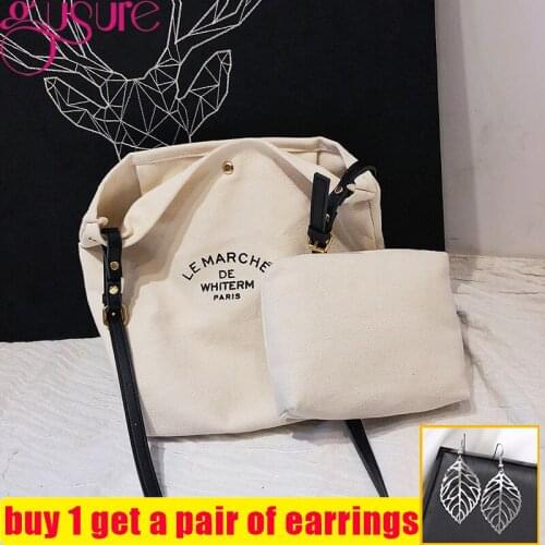 Gusure Women Casual Canvas Shoulder Bags Large Capacity Female Cloth Crossbody Bag Lady Fashion Simple Travel Handbag Totes
