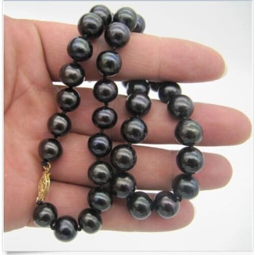 Wedding Woman 18'' 10-12MM Black Freshwater Pearl AA Necklace Real Natural Pearl Handmade 45cm