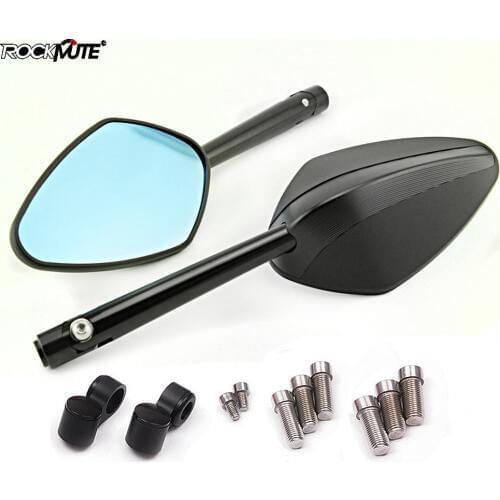 Universal Motorcycle Accessories Mirror Blue glass Anti-vertigo CNC Rearview Side Mirrors Mounting Bolts 8mm 10mm