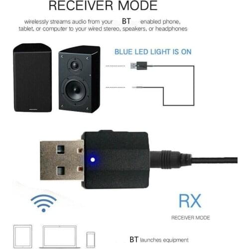 USB BT 5.0 Audio Adapter Transmitter Receiver for TV/PC Car AUX Speaker