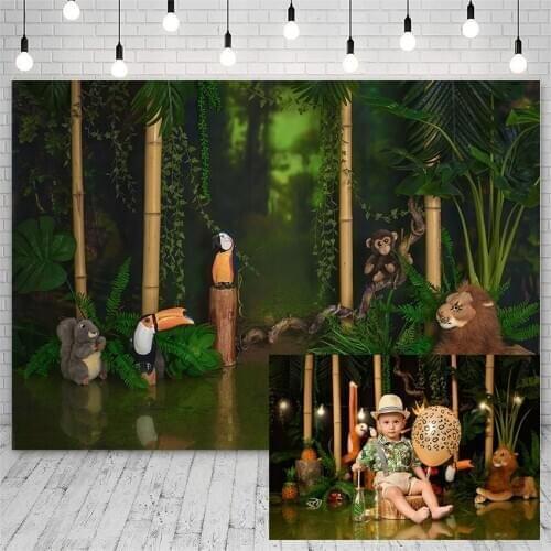 Avezano Photography Backdrop Birthday party Forest Jungle Lion Monkey Squirrel Decoration Background For Photo Studio Photophone