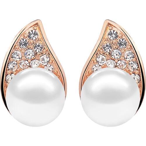 High Quality Fashionable Style Garden Rose Flower Zircon Pearl Earrings Gold Plate Jewelry Water Drop brincos GLE0591